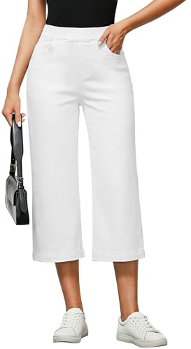 Vetinee Women's Wide Leg Elasticated Waist Jeans Baggy Stretch Cropped Jeans