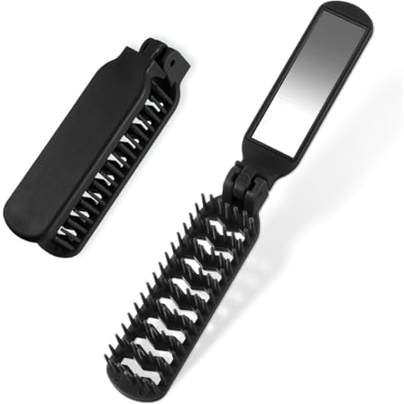 ZORVYN 1 Pcs Brosse à Cheveux de Voyage avec Petit Miroir, Mini Brosse à Cheveux Pliable Compacte pour Femmes et Hommes, Accessoire de Voyage Pratique (Taille Voyage) (Noir)