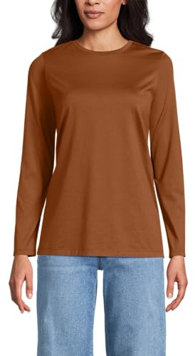 Lands' End - Women’s Long Sleeve Crew Neck T-Shirt - 100% Supima Cotton Jersey - Long Sleeves - Easy Care - Relaxed Fit - Ladies Tops, Women's Clothing | American-Grown Supima Cotton, Relaxed Fit, Tagless, Mid-Hip Length, Layering, Petite and Plus Sizes