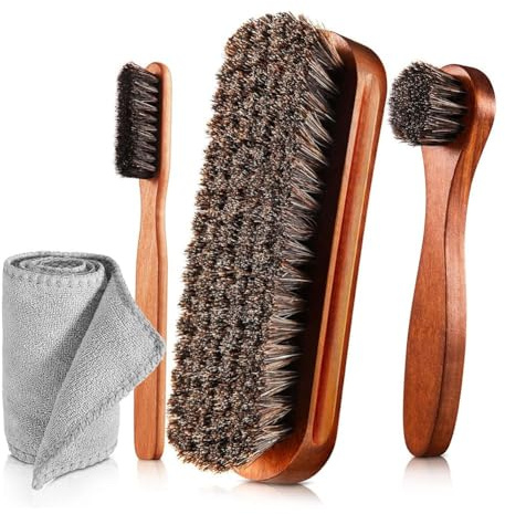 Akfldms Kit 4 Cepillos para Lustrar Zapatos Crin Caballo, Aplicadores Abrillantador, Cepillos para Limpiar Zapatos, Cepillos para el Cuidado Botas, Cepillo Limpiador