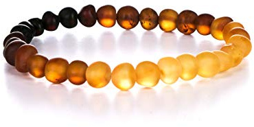 AMBERAGE Natural Baltic Amber Bracelet for Adults (Women/Men) - Hand made From Raw-Unpolished/Certified Baltic Amber Beads(6 Colors) (8, Raw-Unpolished Rainbow)
