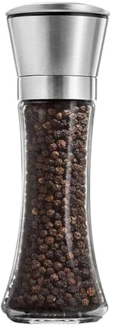 Salt and Pepper Grinder Tall Size - Black Pepper,Herb Shakers Mill Refillable Manual - Stainless Steel Lid - Adjustable Coarseness - Glass Material- Fits in Home,Kitchen,Barbecue