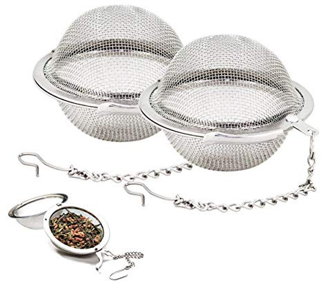 2pcs infuseur à thé en acier inoxydable de première qualité avec filtre à thé avec chaîne pour les tasses et les pots à thé en vrac (format boule)