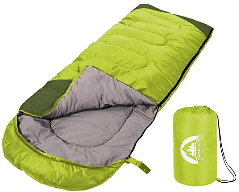 SWTMERRY Sleeping Bag 3 Seasons (Summer, Spring, Fall) Warm & Cool Weather - Lightweight,Waterproof Indoor & Outdoor Use for Kids, Teens & Adults for Camping Hiking, Backpacking and Survival (Green)