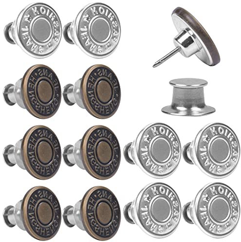 Pinsheng 12 Stück Jeansknöpfe, 17 mm Hosen Ersatz Knöpfe, No Sew Instant-Knöpfe, Alloy Abnehmbare Einstellbarer Ersatz Jean-Knopf (Bronze, Splitter)