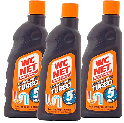 Wc Net - Professional Turbo Déboucheur Gel pour échappement Professionnel, Agit en 5 minutes, avec Agent Salvatubes, 500 ml x 3 paquets