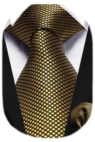 HISDERN Cravate Homme Or Classique À Pois Mouchoir Élégant Formelle Original Hommes Cravates Et Pochette Ensemble Pour Mariage Club Fête