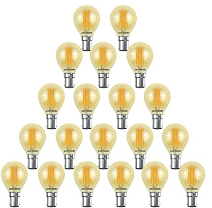 paul russells LED Filament Golf Ball Light Small Bayonet Cap B15D, 35W Equivalent G45 Bulbs, 4W 380LM LED SBC 2200K Amber Lamps, Home Ceiling Chandelier Energy Saving Lightbulbs, Pack of 20