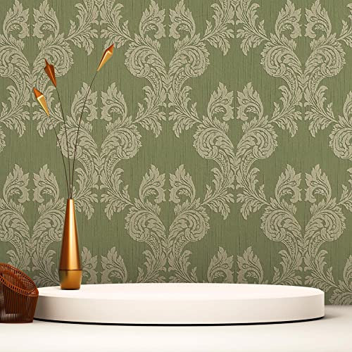 Samuel M1-No.3790 - Carta da parati in tessuto non tessuto, stile barocco, colore verde, classico, vintage, struttura