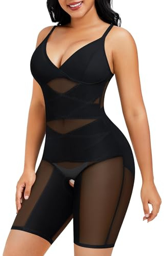 Junlan Shapewear Bodysuit for Women V Neck Butt Lifter Full Body Shaper Tummy Control Thigh Slimmer Shorts Seamless Jumpsuit One Piece