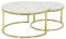 Hela Tische, 2er Set Couchtisch Wohnzimmertisch Joel, Rund, Sofatisch, Echtstein in Marmoroptik Glanz Weiß, Metallgestell Gold, Ø 80+Ø 60cm