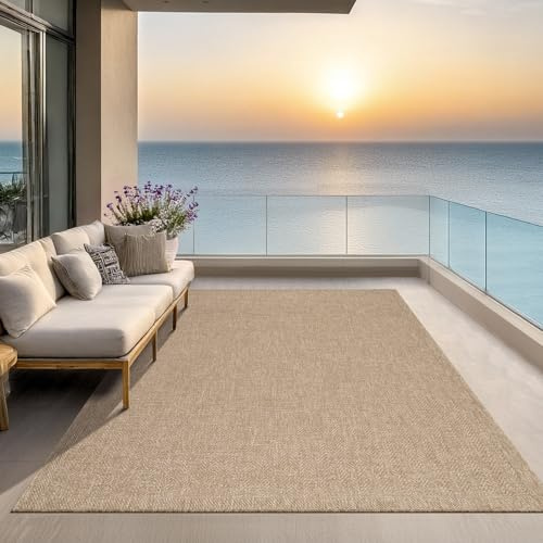 the carpet Kansas - robust indoor and outdoor carpet in natural jute look, weatherproof, suitable for patio and garden, approx. 160 x 230 cm