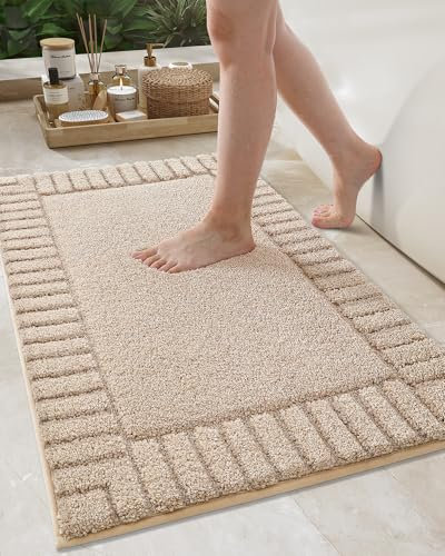 COLOR&GEOMETRY Lange Badteppiche rutschfest Waschbar- 60 x 110 cm Absorbierende Badvorleger Weiche Badezimmerteppich, Beige Badematte für Badezimmerboden, Dusche, Badewanne, Waschküche