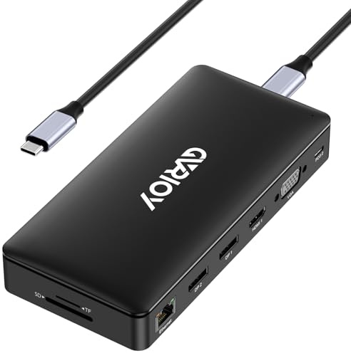 USB C Laptop Docking Station, 15 in 1 Triple Display Multiport Adapter 3 Monitors Dock with Dual DP, HDMI, VGA, USB C/A, RJ45, SD/TF, Mic/Audio, PD Compatible for MacBook/Dell/HP/Lenovo Laptops