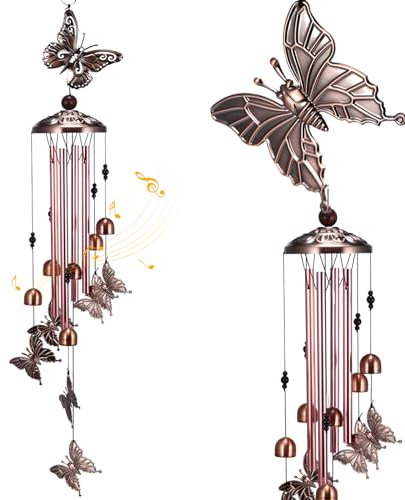 Wind Chimes, Butterflies Wind Chime Indoor Outdoor Butterflies Aluminum Tube Wind Chime with Hook, DIY Butterfly Wind Chimes for Garden Backyard Balcony Patio Decor, Gift for Women Girls