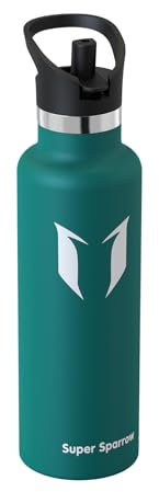 Super Sparrow Gourde Isotherme 1L - Bouteille Isotherme avec Paille - sans BPA - Gourdes Enfant INOX Bouche Standard pour Sport, Voyages, L'école, Bureau, Maison