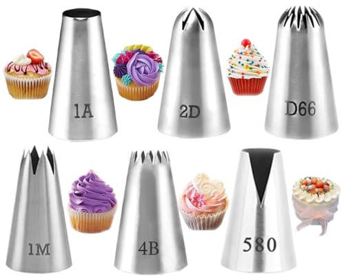 Twolights 6 Pièces Grande Douilles à Pâtisserie Professionnelles, pour Décorer Gâteaux et Cupcakes - Compatible poche à douille, churro, donuts, Multicolore