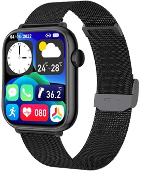 EKO ! Bluetooth-samtalsklocka, Smartwatch, sportklocka, stegräknare, 1,85 tum HD-skärm, pulsmätare, pulsmätare, blodspänning SpO2 (svart Milanesiskt armband i rostfritt stål))