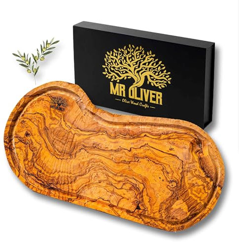 MrOliver® Neptune - Tagliere in Legno d'Ulivo Naturale - Tagliere da Cucina Professionale - Accessori Cucina di Design- Tagliere Legno Grande per Aperitivo, Carne, Salumi