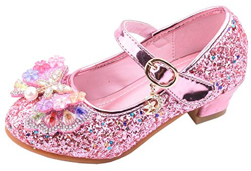 Högklackade skor flickor – prinsesskor flickor glitter skor paljetter prinsessa cosplay skor party bröllop sandaler eleganta flickskor med klack ballerinaskor