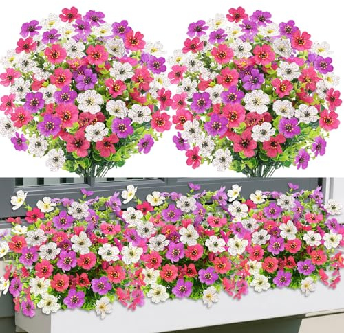 Epaing Fiori Finti da Esterno, 6 Fasci 3 Colori Piante da Vaso Finte da Esterno, UV-Resistenti Pianta Finta, Fiori Artificiali Che Sembrano Vere per Balcone Decorazioni