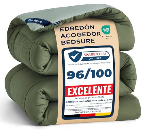 Bedsure Piumone 240x220 4 Seizoenen - Copriletto 240x220cm Certificato Oeko-TEX - 300GSM Morbido Caldo Piumino Coperta da Letto per Allergici, Reversibile Bronzo Verde/Verde Ghiaccio