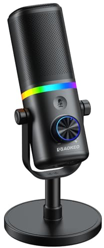 Aokeo Microphone for PC, AK-10 USB/XLR Dynamic Desktop Microphone for Gaming,Podcast,Streaming with RGB Light,Volume Control,Mute Button,Noise Reduction