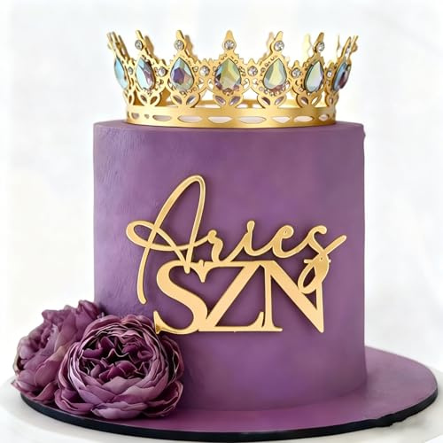 Gold Acrylic Aries SZN Cake Topper, Constellation Birthday Cake Topper, Aries Season Decorations for March and April Zodiac Themed Party, Horoscope Birthday Decoration