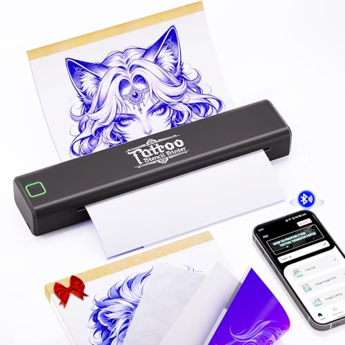 vretti Thermocopieur Tatouage Bluetooth P84, 5 Feuilles A4 Papier Transfert Imprimante, Imprimante Stencil Tatouage, Transfert Machine Copieur pour iOS Android et Mac