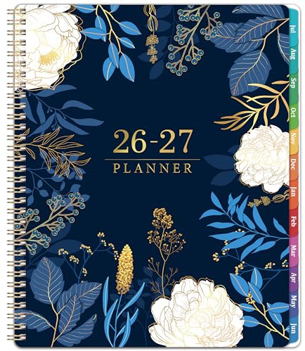 Planning 2026-2027 – Agenda scolaire 2026-2027, juillet 2026 à juin 2027, planificateur hebdomadaire et mensuel, 21,6 x 27,9 cm, calendrier, onglets mensuels, reliure à double spirale, vacances, poche