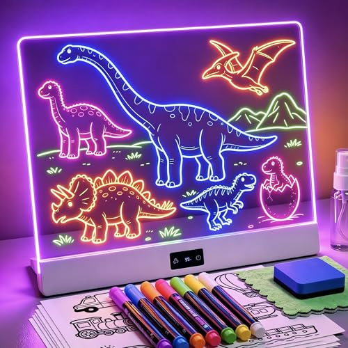 KOKODI Rechargeable LED Drawing Board for Kids, 14in LED Note Board with 8+3 Lighting Modes, Light Up Drawing Pad with Built-in Stand, Glowing Sketch Pad Art Set, Birthday Gifts for Kids 3-12