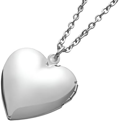 Necklace Argent Sterling 925 pour Femme, Pendentif en Forme de Photo avec médaillon en Forme de cœur Qui Contient Necklace