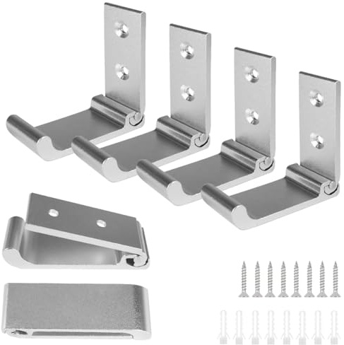 4 Piezas Ganchos Plegables Pared con 8 Tornillos, 75 x 25 x 67 mm (Plata)
