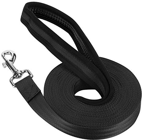 Vivifying Training Lead for Dogs, 10m/32ft Nylon Long Line Dog Lead with Padded Handle, Perfect for Daily Walks and Obedience Training (Black)