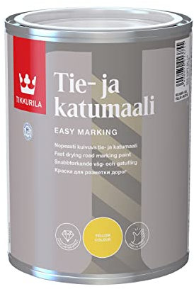 TIKKURILA Road Marking Paint - Fast-Drying Paint For Asphalt & Bitumen (Water-Based) - Yellow - 1 Litre