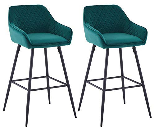 JaHECOME Barhocker Tresenhocker Bistrohocker 2er Set Samt-gepolsterte Barstühle mit Armlehne, modischer Hocker mit schwarzen Metallbeine für Küche, Bistro und Counter (grün, 2)
