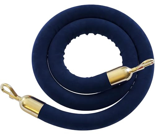Montour Line Velvet Hanging Stanchion Rope Foam Core, 8 Foot Dark Blue Rope with Polished Brass Snap Ends