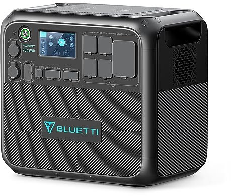 BLUETTI Générateur Électrique Portable AC200MAX, 2048Wh LiFePO4 Batterie de Secours, 4 Sorties CA 2200W (4800W Pic), Groupe Électrogène Solaire pour Extérieur, Camping, Maison