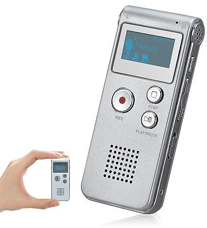 COVVY Grabadora de voz digital portátil de 16 GB, grabadora de audio, grabadora de sonido, grabadora LCD, reproductor MP3 (plata)