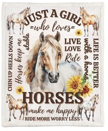 InnoBeta Horse Gifts for Girls, 50'' x 60'' Unique Design Fluzzy Blanket for Birthday/Christmas, Just a Girl Who Loves Horses, Sunflowers