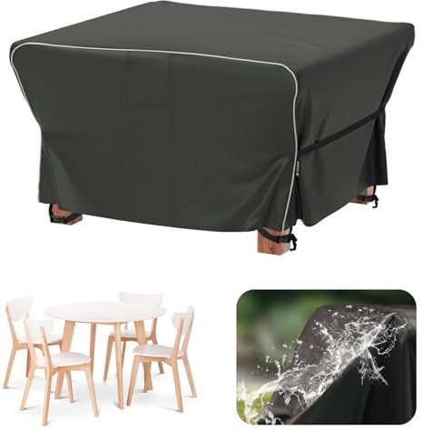 Velway Housse Salon de Jardin Imperméable: Housse de Table Jardin Exterieur avec Bande Réfléchissante - 600D Oxford Coupe-Vent Couverture de Protection Meubles Bâche pour Table - Noir 125x125x74cm