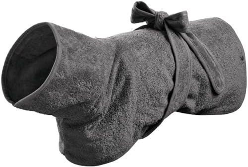 HUNTER Hundebademantel RIGA, saugstarkes Frottee, trocknet schnell, schützt vor Auskühlung, leicht anzulegen mit Gürtel, 60 °C waschbar, schützt Auto/Möbel vor Nässe, Farbe: grau, Größe: 70