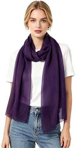 Lina & Lily Bufanda de gasa arrugada para mujer, chal para primavera, verano, transparente, sedoso y ligero, Morado Oscuro, talla única