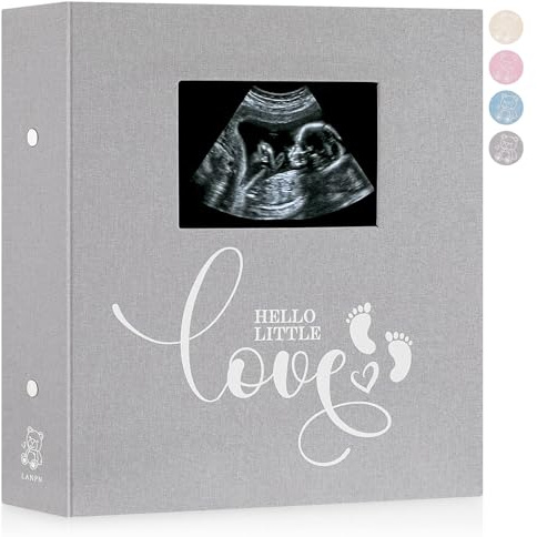 Lanpn Album de Fotos Bebe 10x15 600, Lino Album para Bolsillos Photos, Baby Photo Album con Insertar Ventana, Album Fotos Infantil, Regalos para Bebes Recien Nacidos, Libro Recuerdos Bebe Gris