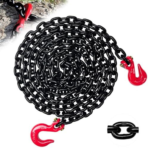SENKEYFE Klass 80 timmerkedja, 35 cm (14 fot) 5/16 tum) släpvagn, säkerhetskedjor med bygel och glidkrokar, WLL 2,2 kg säkra arbetslast loggkedjor för lyftning, släpning, dragning, landskapsarkitektur