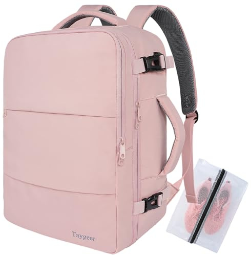 Taygeer for New Easyjet Cabin Bag 45x36x20 Underseat, Travel Backpack Women, Carry On Backpack for Airplane, Luggage Rucksack for Plane Hand Luggage Bag, Laptop Rucksack with Separate Shoe Pouch, Pink