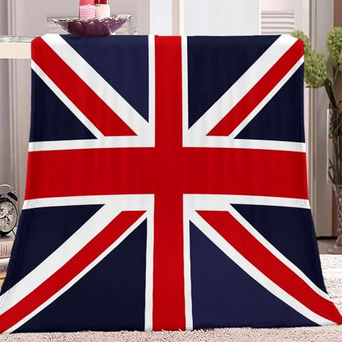 Einfache Union Jack-Flagge Bedruckte Weiche Wolldecke 130 x 150 cm Warme und Bequeme, atmungsaktive Flanell-Fleecedecke Blau und Rot Für Die Inneneinrichtung Kinder Erwachsene Matratze Sofadecke