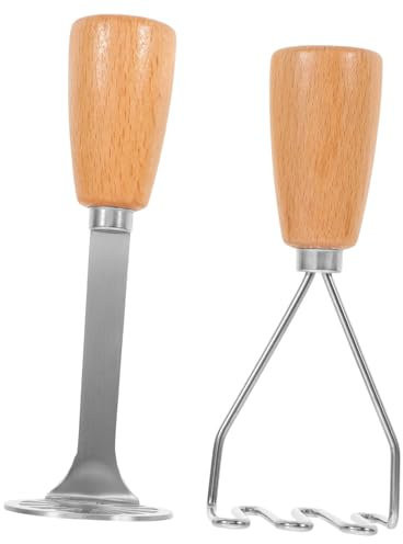 COLLBATH 2 Pièces Presse-purée Manuel Pour Pommes De Terre Set Manche Bois Outil De Cuisine Réutilisable Pour Préparations De Haricots Patates Et Légumes