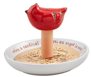 Mud Pie Cardinal Ceramic Bird Feeder; 6 X 5 1/2 Dia