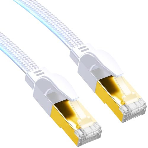 ULTRICS Cat 8 - Cable Ethernet (5 m, 40 Gbps, 2000 MHz, cable de red RJ45, Cat8, nailon trenzado plano, cable LAN, superfluo, cables Ethernet para router, switch, módem, Laptop, PS5/PS4, TV, Xbox
